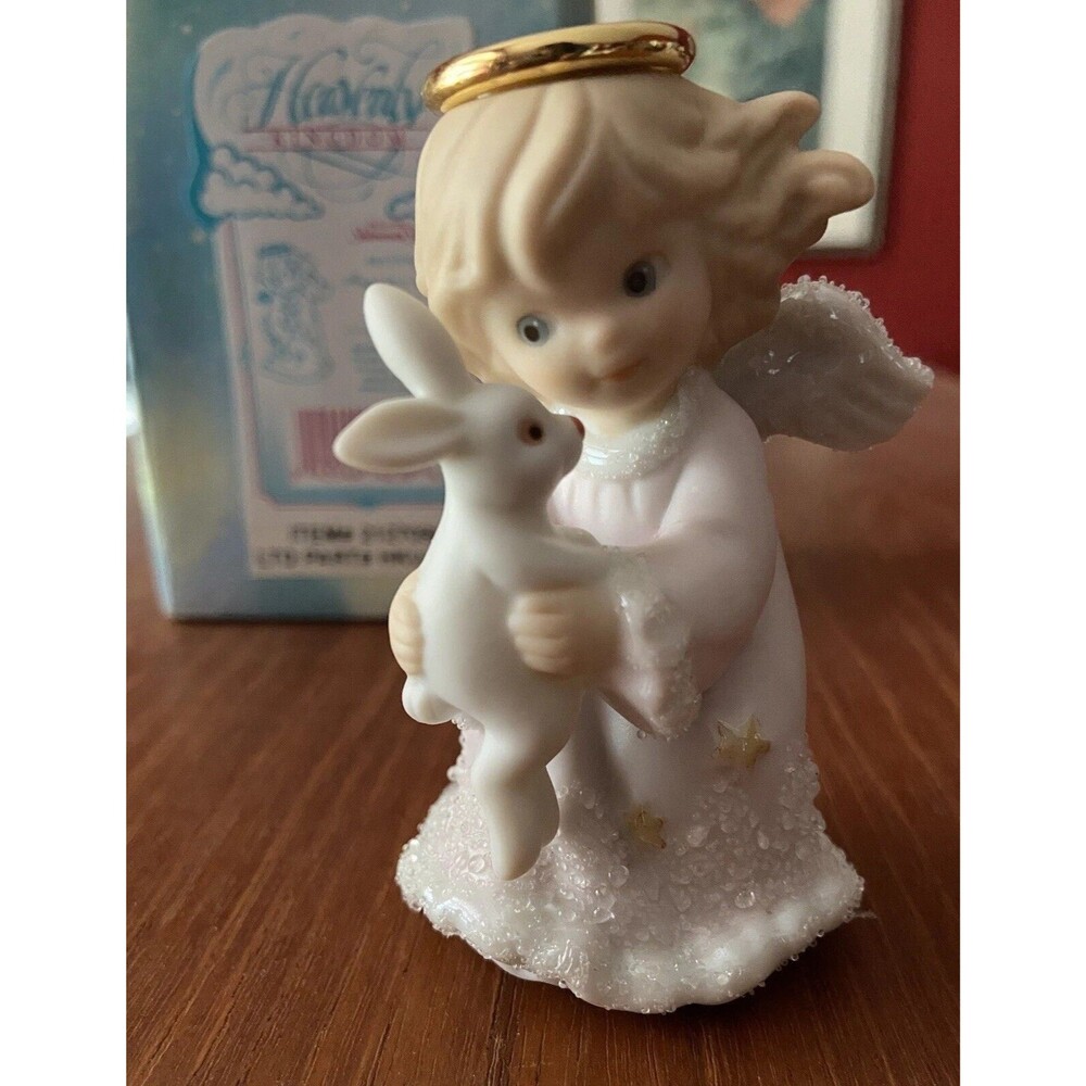 1996 Heavenly Kingdom Shimmer Stone Angel With Bunny Figurine, NIB #212709